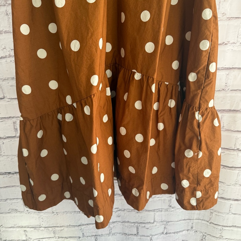 Polka Dot Tiered Brown Women's Dress - Picture 3 of 5